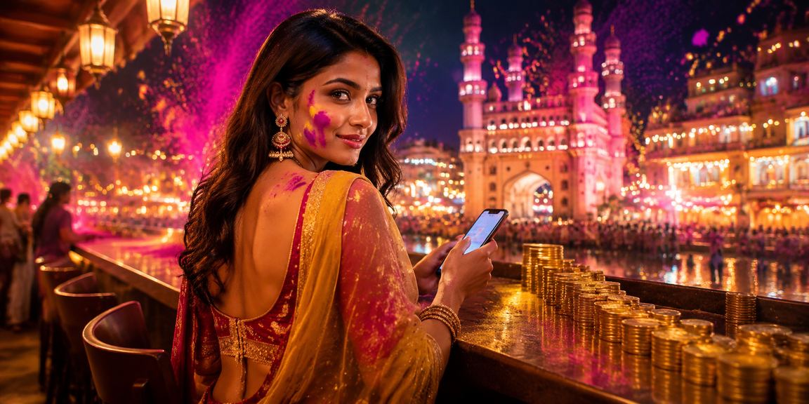 Hyderabad Charminar illuminated during Holi festival scene symbolizing Indian festive betting environment