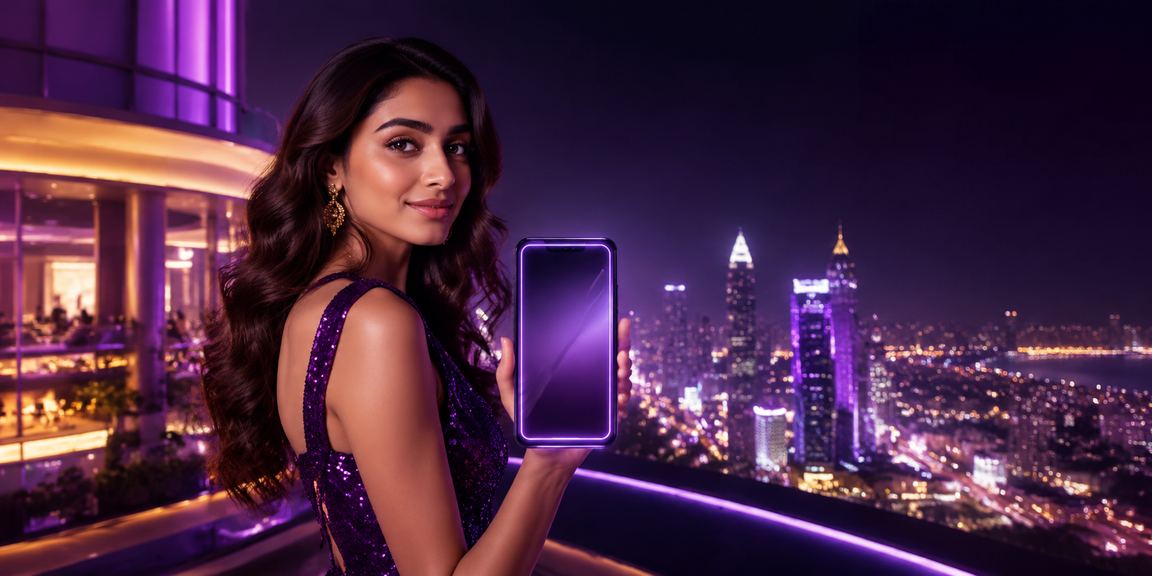 Neon lit India urban casino app interface showcasing modern mobile betting